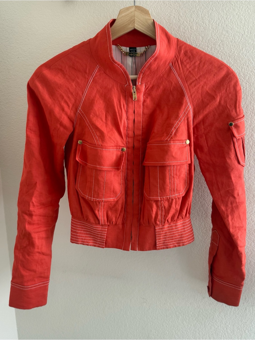BEBE rare Y2K Orange linen blend utility jacket size 00